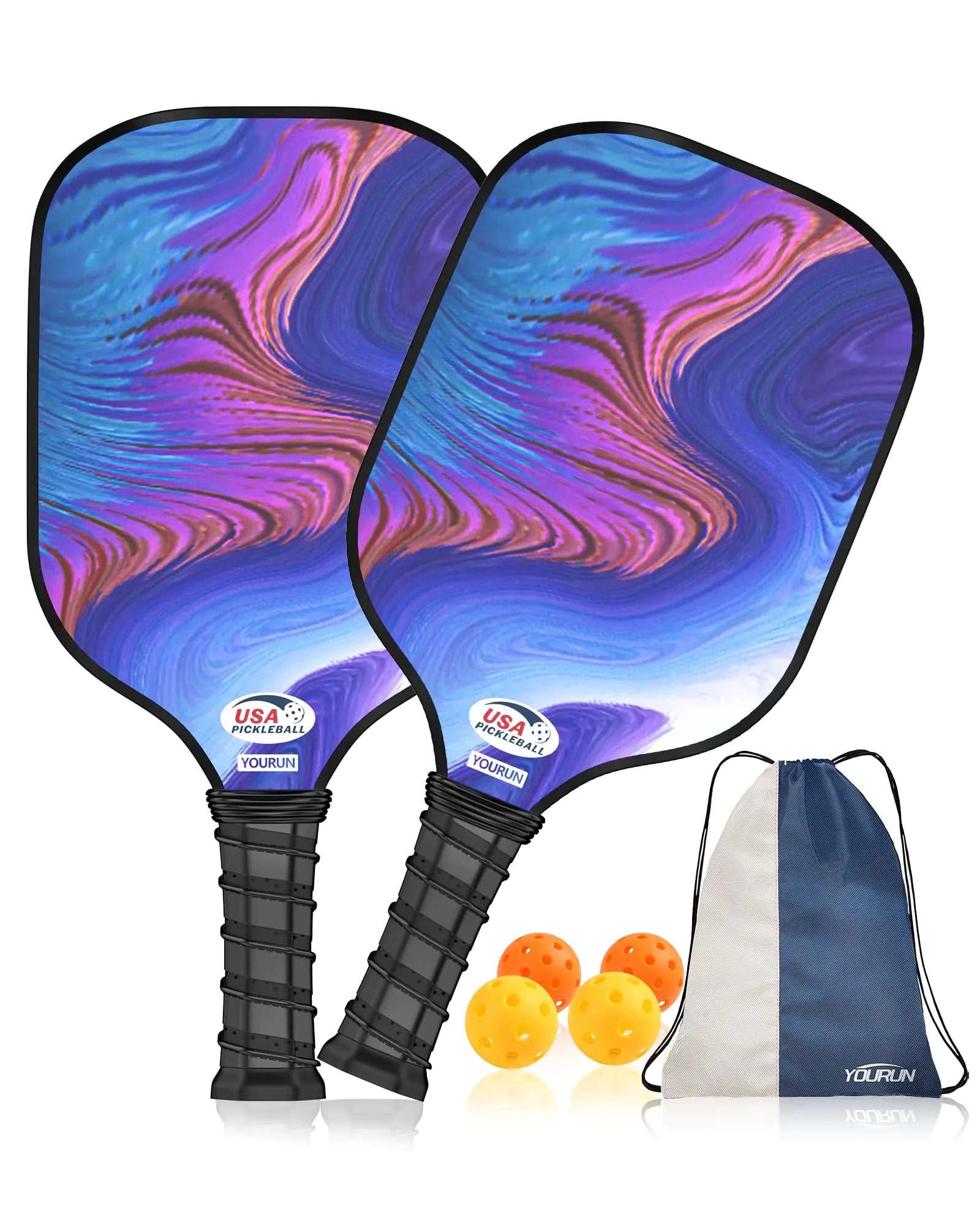 YOURUN Pickleball Paddle Set of 2 for Beginners - Balls included!