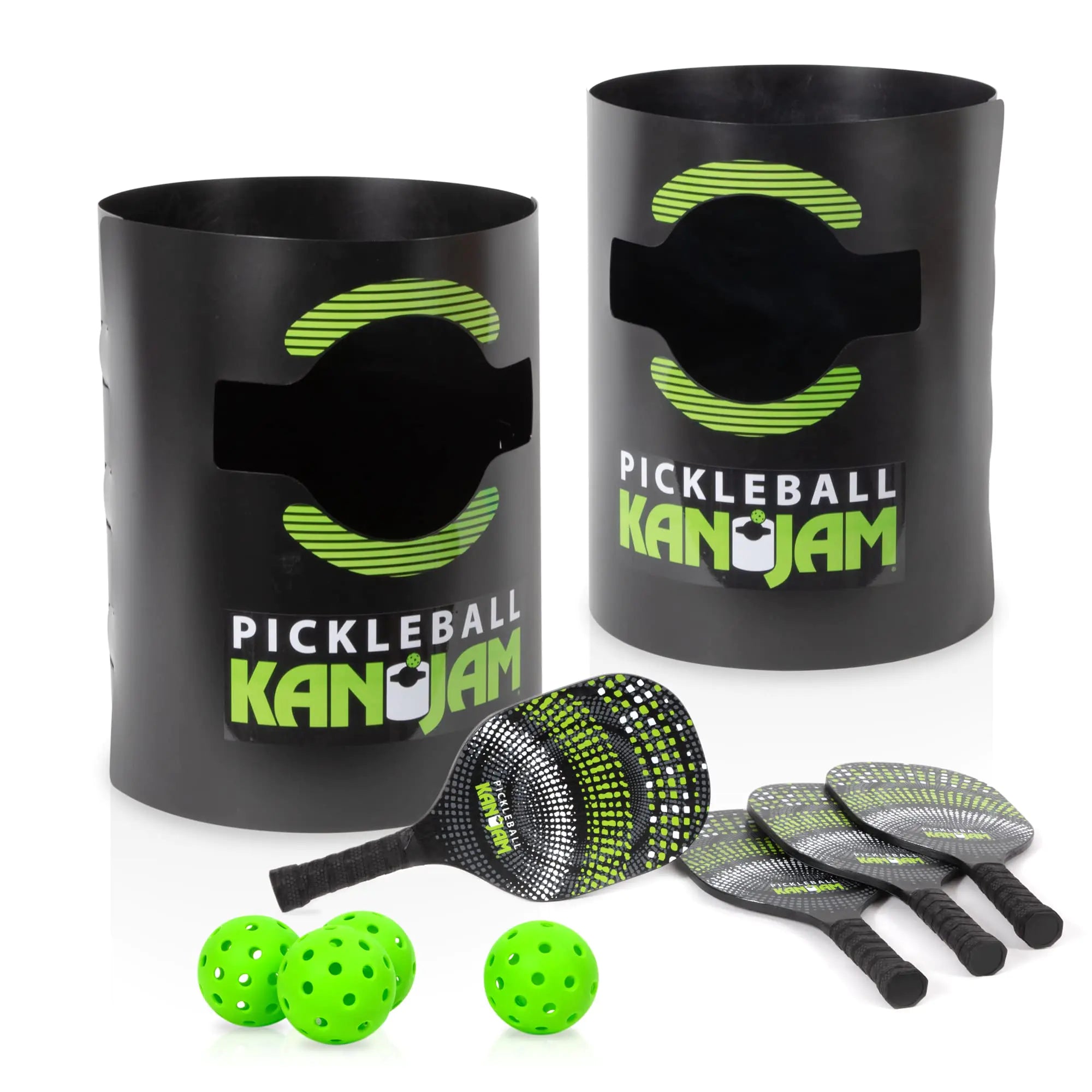 Kan Jam Pickleball - Play Pickleball Anywhere! Includes 4 Pickleball Paddles & 4 Pickleballs (Black/Green)